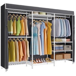VIPEK V5C Clothes Closet Wardrobe Heavy Duty Covered Clothes Rack, Black Metal Clothing Rack with Grey Oxford Fabric Cover - 1 of 4