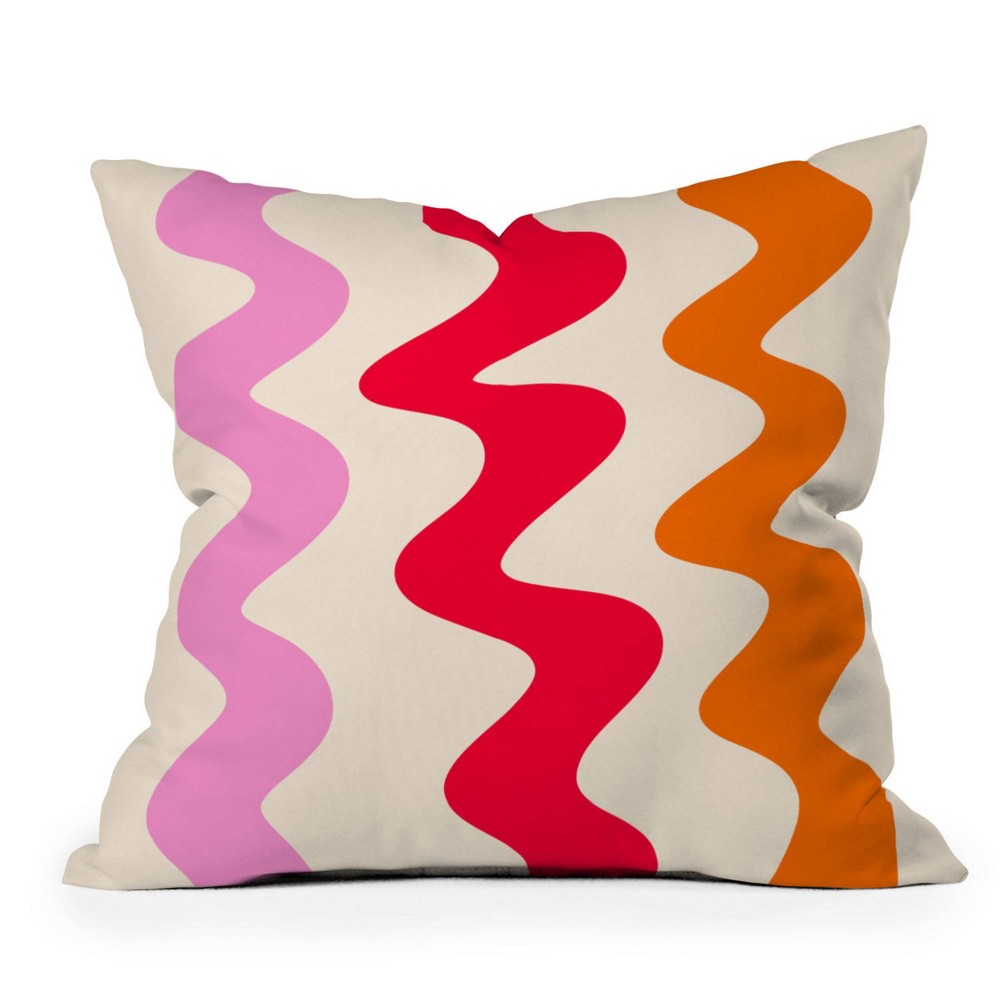 Photos - Pillow 18"x18" Deny Designs Angela Minca Lines Outdoor Throw  Orange/Red: Abstract Design, Polyester Fill, Square Shape