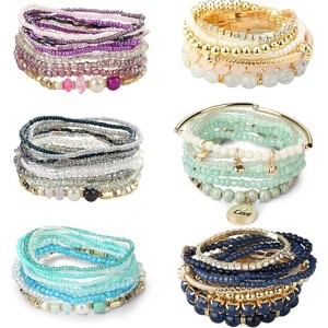 6 Sets Bohemian Stackable Bead Bracelets for Women with Stretch Design, Multilayered Boho Style - 1 of 4