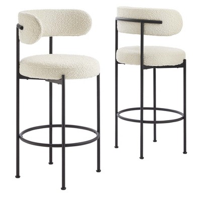 Modway Albie Boucle Bar Stools – Set of 2 Contemporary Backless Counter Stools with Soft Upholstery and Footrest