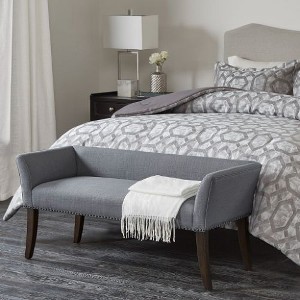Sapphtopaz Upholstered Ottoman Bench with Nailhead Trim, Low Back Accent Bench with Flared Arms, Upholstered Bedroom End Bench - 1 of 4