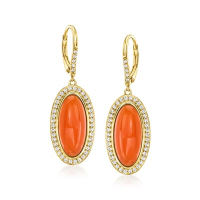 Ross-Simons Carnelian and 1.00 ct. t.w. White Topaz Drop Earrings in 18kt Gold Over Sterling
