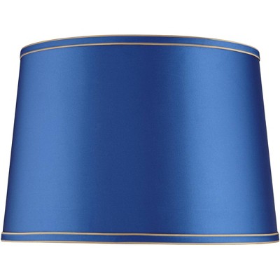 Springcrest Blue Medium Drum Lamp Shade with Gold Trim 14" Top x 16" Bottom x 11" High (Spider) Replacement with Harp and Finial