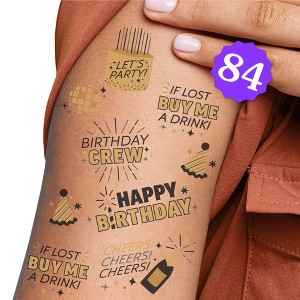 Big Dot of Happiness Happy Birthday Gold Temporary Tattoos for Adults, Birthday Party Favors, Night Out Accessory, Black and Gold Party Supplies, 12 - 1 of 4