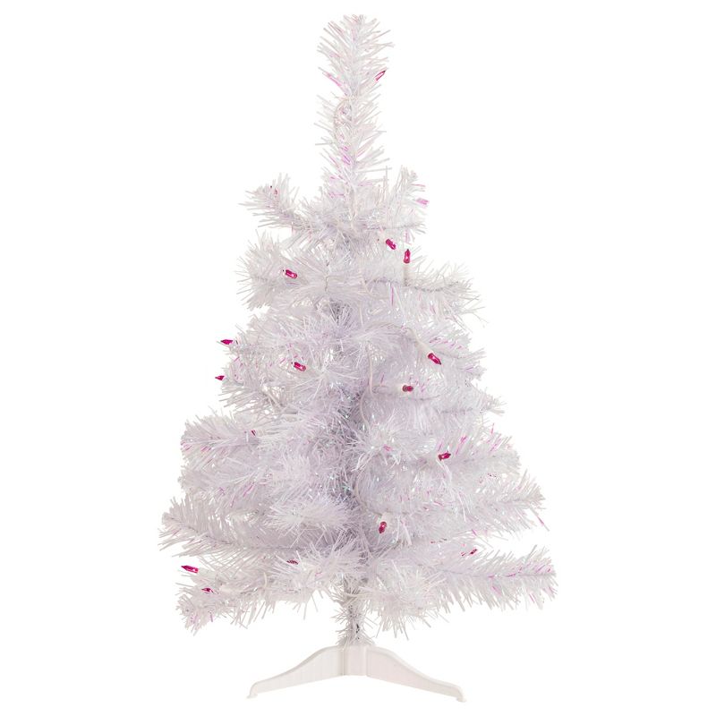 Northlight 2' Pre-lit Rockport White Pine Artificial Christmas Tree, Pink Lights, 1 of 7