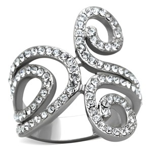 Slickblue Women's Polished Stainless Steel Ring, Clear Synthetic Crystal Accent, Classic Style Band, Size 5-10 - 1 of 4