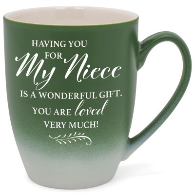 Elanze Designs My Niece You Are Loved Two Toned Ombre Matte Green and White 12 ounce Ceramic Stoneware Coffee Cup Mug