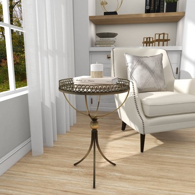 Gold Brass Round Metal and Glass Accent Table