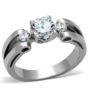 Slickblue Women's Three Stone Ring, Clear Cubic Zirconia, Polished Stainless Steel with No Plating, size 5-10 - 1 of 4