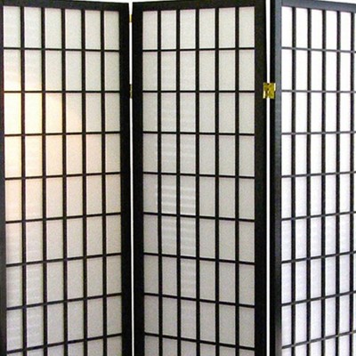 Vynxaria 70" Tall 3-Panel Screen / Room Divider, Japanese Style with Black finish