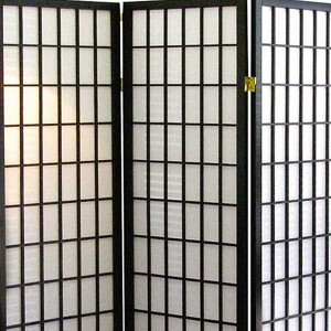Vynxaria 70" Tall 3-Panel Screen / Room Divider, Japanese Style with Black finish - 1 of 4
