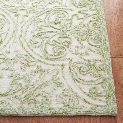 Ivory and Green Hand-Tufted Wool Rectangular Area Rug, 5'x8'