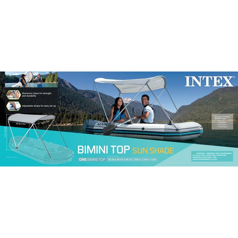 Intex Bimini Top Sun Shade Canopy Cover with Aluminum Frame for Mariner, Seahawk, Excursion, & Challenger Boat Models, Accessory Only, Gray, 4 of 6