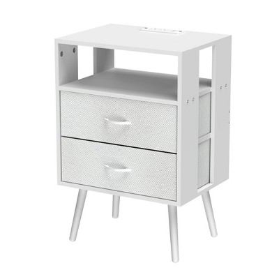 Dolonm 2 Pack Modern Nightstand with Charging Station, Bedside Tables with LED Light and Fabric Drawers,2-Layer Drawer