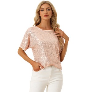 INSPIRE CHIC Women's Regular Fit Round Neck Short Sleeve Party Clubwear Blouses - 1 of 4