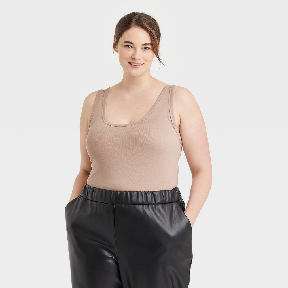Women's Double-Scoop Bodysuit - A New Day™ Beige XXL: Cotton Modal Blend, Slim Fit, Adjustable Snap Crotch, Sleeveless
