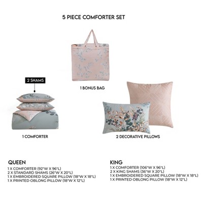 Peach Leaves on Sage Cotton Reversible Queen Comforter Set