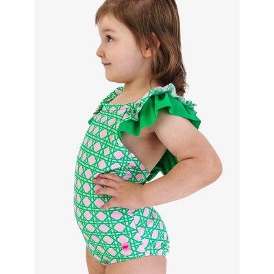 RuffleButts Girls UPF50+ Ruffle V-Back One Piece - Pink Coastal Cane, 7 — фото 6