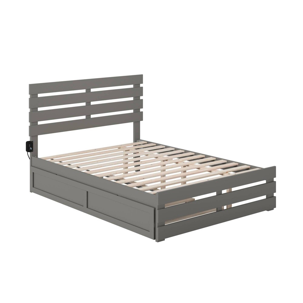 Full Oxford Bed with Footboard and USB Turbo Charger with Trundle Gray - AFI: Mid-Century Modern, No Box Spring Needed