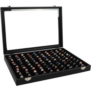24-Grid Jewelry Box with Clear Lid & Lock, Removable Black Velvet Tray for Display and Storage - 1 of 4