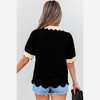 Amaryllis Women’s Puff Sleeve Scallop Trim Contrast Collared Knit Top with Split Neckline - 3 of 4