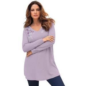 Roaman's Plus Size Knit Thermal Henley Top – Long Sleeve - 1 of 4