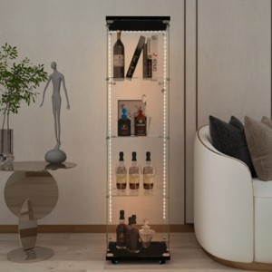 Syemin Decorative Storage Cabinets Glass Display Cabinet 4-Shelf, Curio Cabinets, Tempered Glass Floor Standing Bookshelf, Black, 15.67"*13.58"*65.87" - 1 of 4