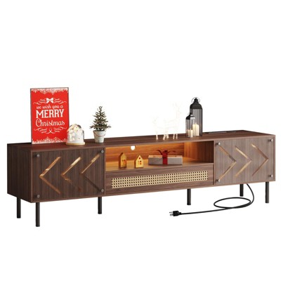 DOMETOUR 71 Inch TV Stand with LED Lights & Power Outlet, Living Room Gaming Media Console for TVs Up to 80 Inch with 2 Cabinets