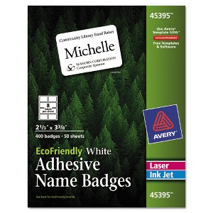 Avery EcoFriendly Adhesive Name Badge Labels, 3.38 x 2.33, White, 400/Box - 1 of 4