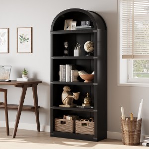 71.65" Farmhouse Arched Bookcase, 5-Tier Wooden Storage Shelf, Decorative Bookshelf for Living Room and Home Office - 1 of 4