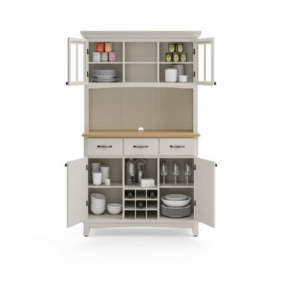 Off White China Cabinet with Natural Wood Top