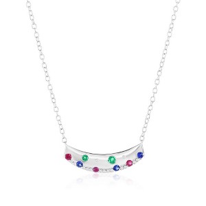 Diamonds D'Argento Sterling Silver, Lab-Grown Gem & Natural Diamond Curved Bar Necklace - (23 Stones) - Multi - 16+2 Inch - 1 of 2