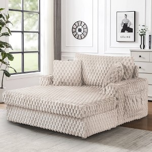 IHOMEADORE Modern Plush Faux Fur Checkered Sofa with Cup Holders & Storage Pockets - 1 of 4