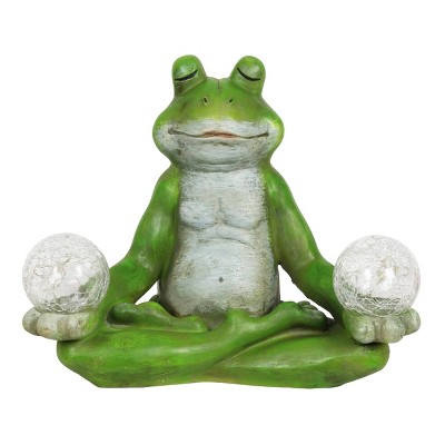 Photo 1 of 10" Resin Solar Yoga Frog Holding 2 Glass Jars Garden Statue Green - Exhart