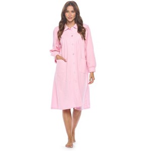 Casual Nights Women's Button Front Jacquard Terry Fleece Lounger Robe with Pockets - 1 of 4
