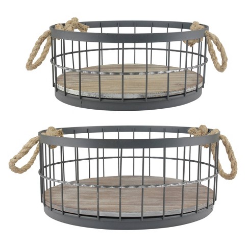 Decor 11" Powder Coated Iron Wire Basket With 2 Handles 