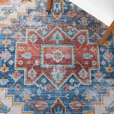 Tucson Blue and Rust Machine Washable Runner Rug