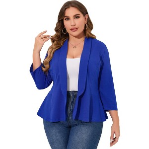 Women's Plus Size Blazer Notch Panel Work Business Casual Outfits Dressy Suit Jacket Peplum Blazers - 1 of 4