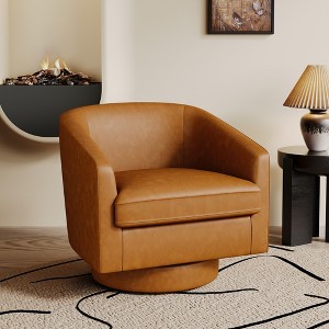 Dyonery Swivel Barrel Accent Chair, Modern Faux Leather Upholstered Armchair, 360¡ã Comfy Reading Chair for Living Room & Bedroom, Fully Assembled - 1 of 4