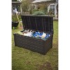 Keter Large 120 Gallon Waterproof All-Weather Resistant Wood Panel Outdoor Deck Garden Storage Box Bench - Brown - image 4 of 4