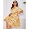 Clearlove Summer Plus Size V Neck Wrap Dress High Waisted Short Sleeves Summer Casual Midi Dress with Belt - 4 of 4