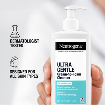 Neutrogena Ultra Gentle Cream-to-Foam Face Cleanser - Fragrance Free - 8.5 fl oz: For Normal, Combination, Sensitive, Dry Skin