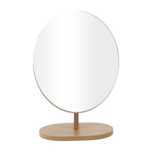 Unique Bargains Large Oval Desktop Cosmetic Mirror Wood Color 1 Pc - 1 of 3