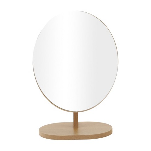 Unique Bargains Large Oval Desktop Cosmetic Mirror Wood Color 1 Pc - image 1 of 3