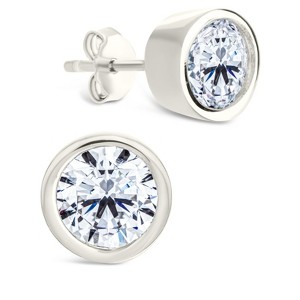 SHINE by Sterling Forever Sterling Silver Round Cut Bezel Set Stud Earrings - 1 of 4