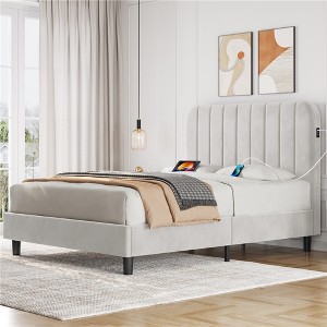 Yaheetech Upholstered Platform Bed Frame with Square Tufted Fabric Headboard - 1 of 4