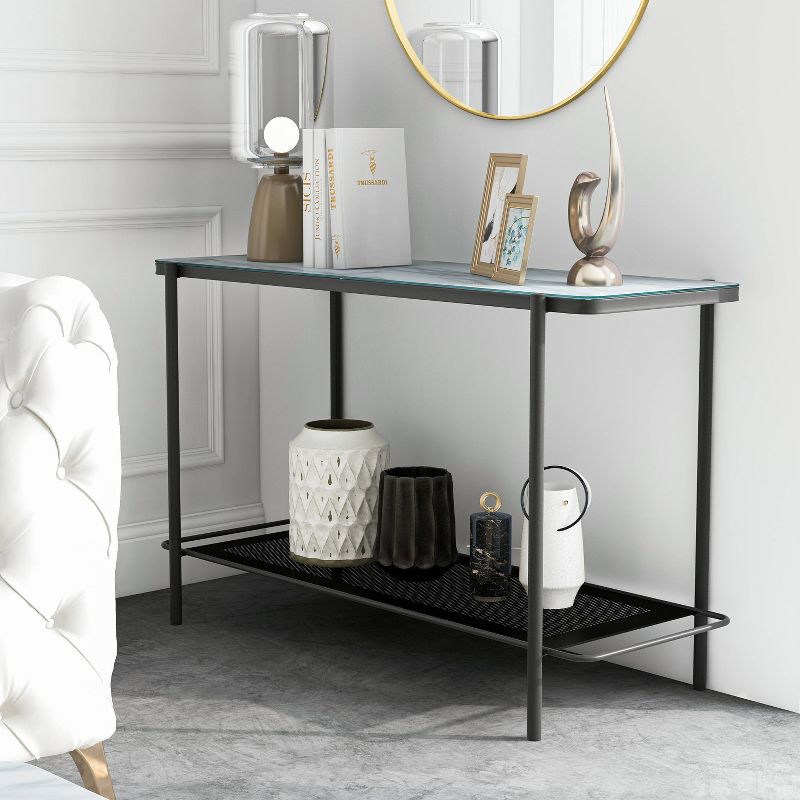 Avalan Glass Top Contemporary Sofa Table Black Coating/White - miBasics, 3 of 8
