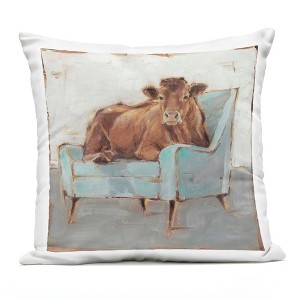 Stupell Industries Brown Cattle on a Blue Chair Funny Chic Farmhouse Outdoor Decorative Throw Pillow, 18 x 18 - 1 of 3