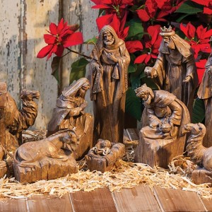Evergreen Nativity Set with Natural Finish and Metallic Accents - 1 of 4