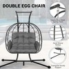 Pamapic 2-Person Large Hanging Wicker Double Egg Porch Swing Chair with Stand and Cushion - 4 of 4